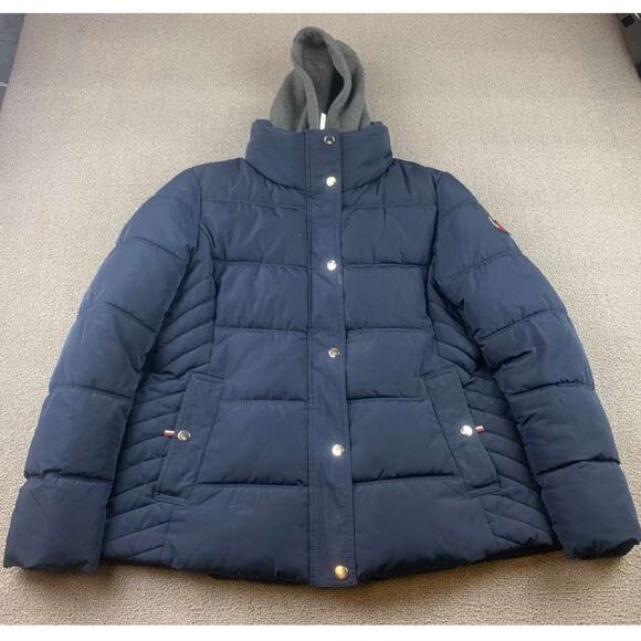 Tommy Hilfiger Women Size Large Puffer Jacket Hooded Lightweight Blue - Picture 1 of 14